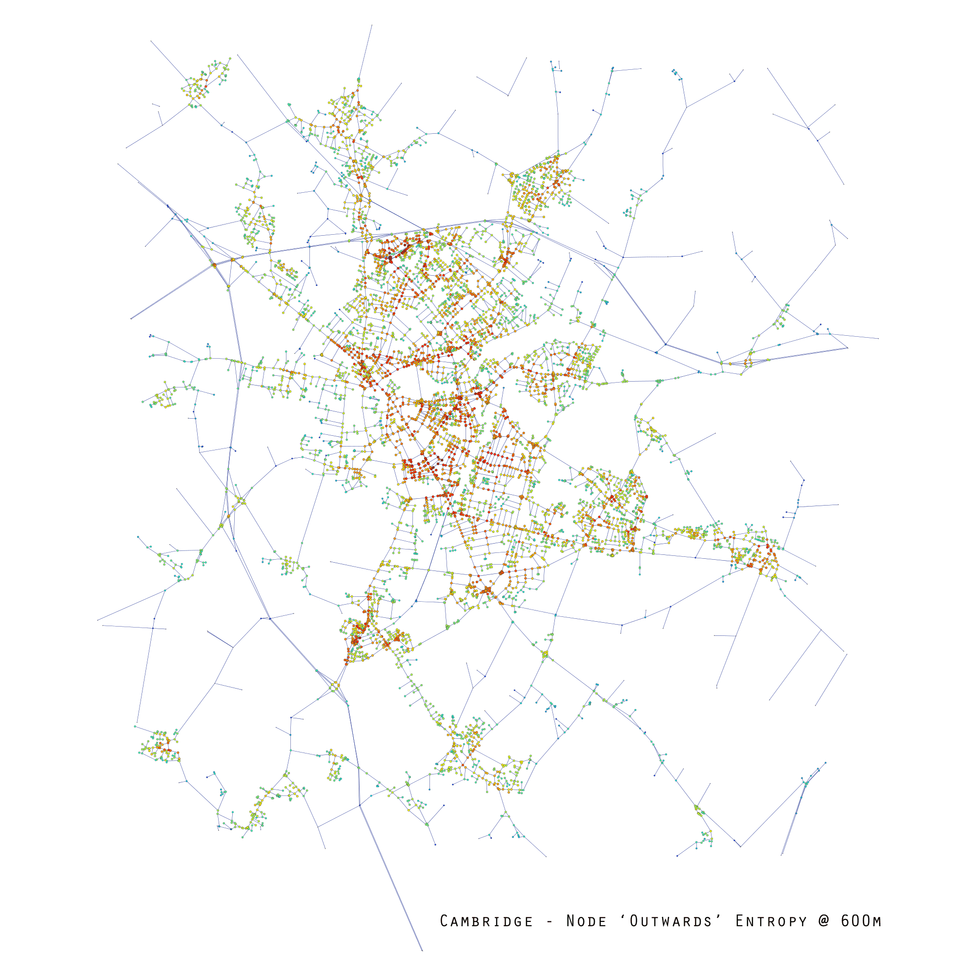 Information Entropy outwards centrality for Cambridge, UK